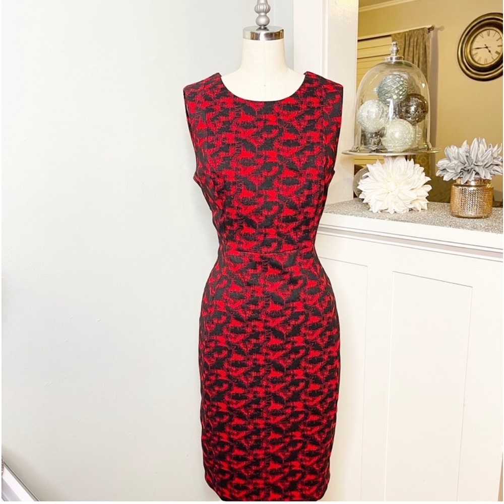 Calvin Klein Black & Red Woven Sheath Dress 8 Medium - Picture 2 of 10